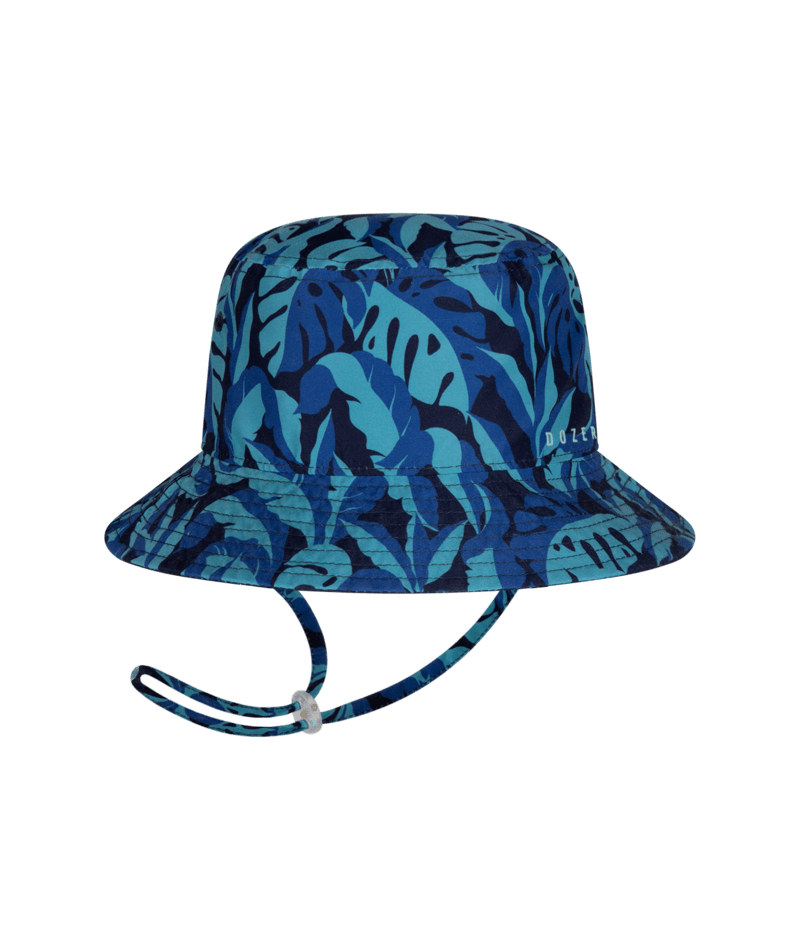 Dozer Boys Bucket Hat - Navy Leaf Print - Darkwood